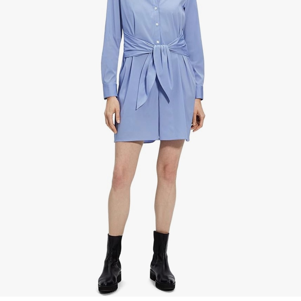 Theory Light Blue Tie-Front Romper